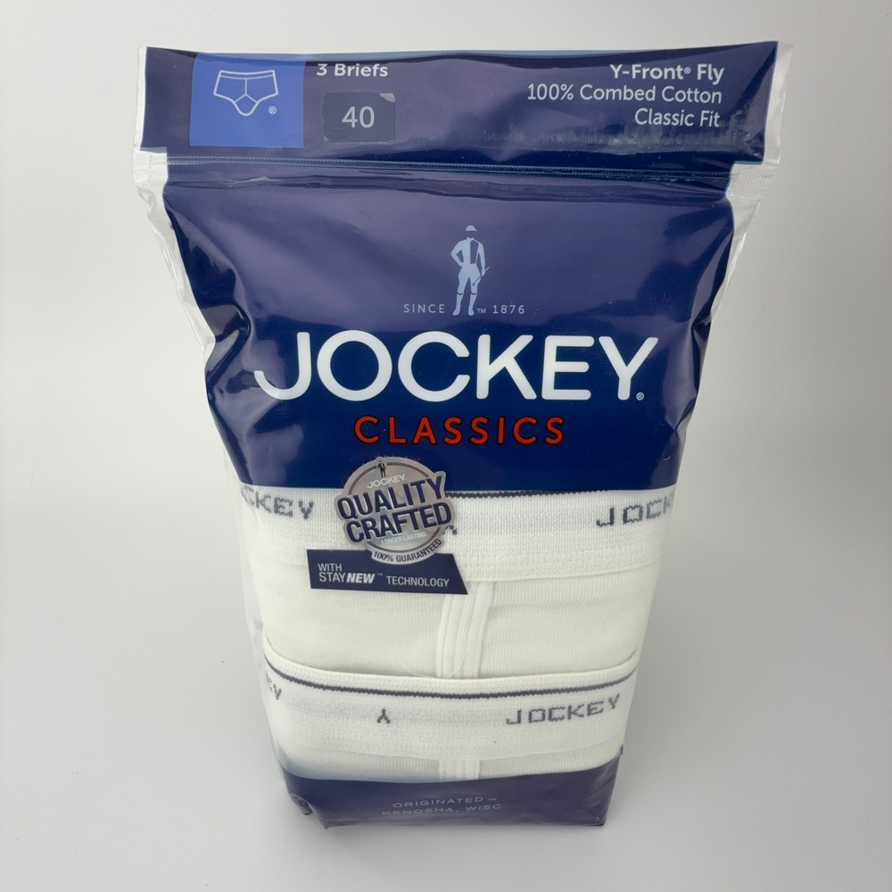 Jockey Classics Mens 3 Pack Briefs White Combed Cotton Y-Front Fly Size 40 9950